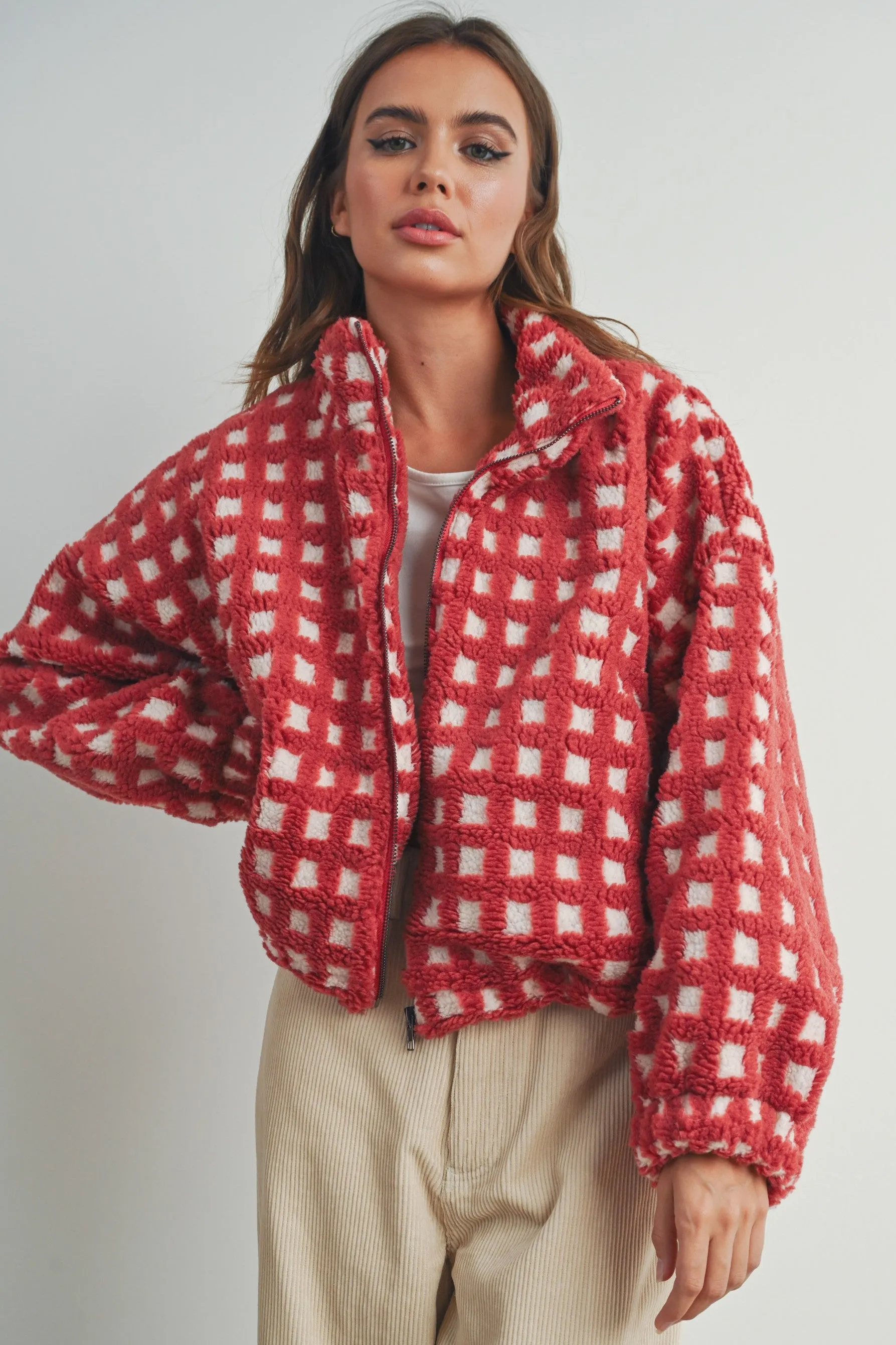 Fuzzy Sherpa Jacket - Red Multi