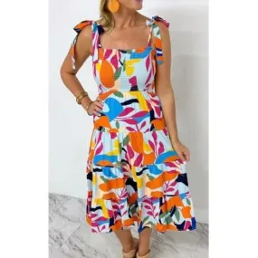 Gallette Smocked Print Maxi Dress