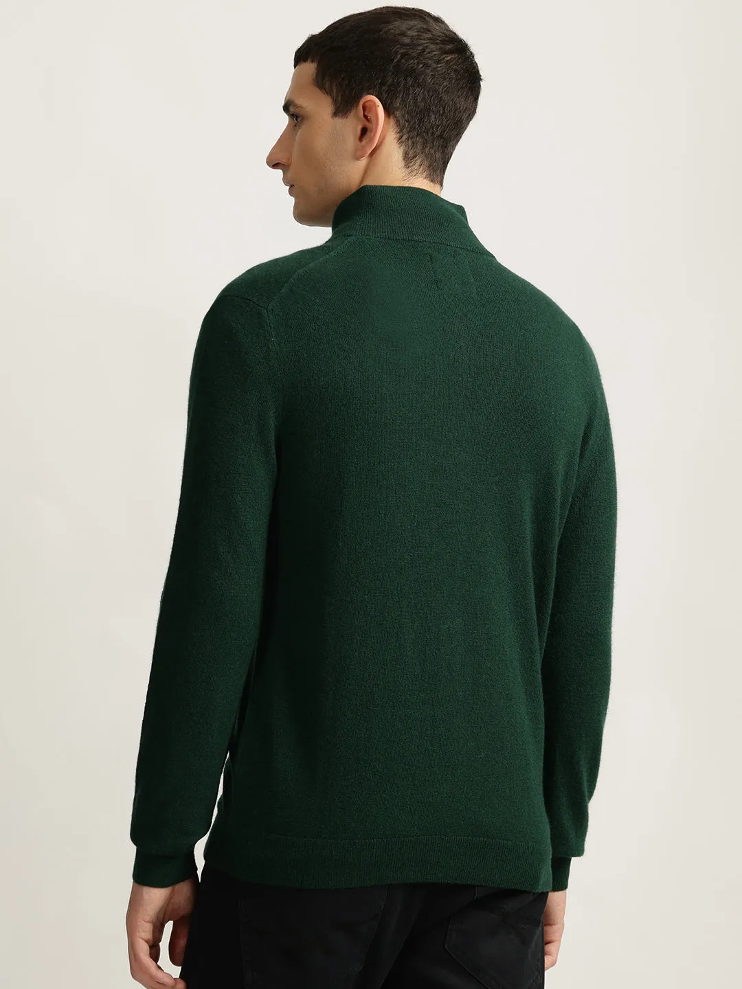 Gant Men Green Solid High Neck Full Sleeves Sweater