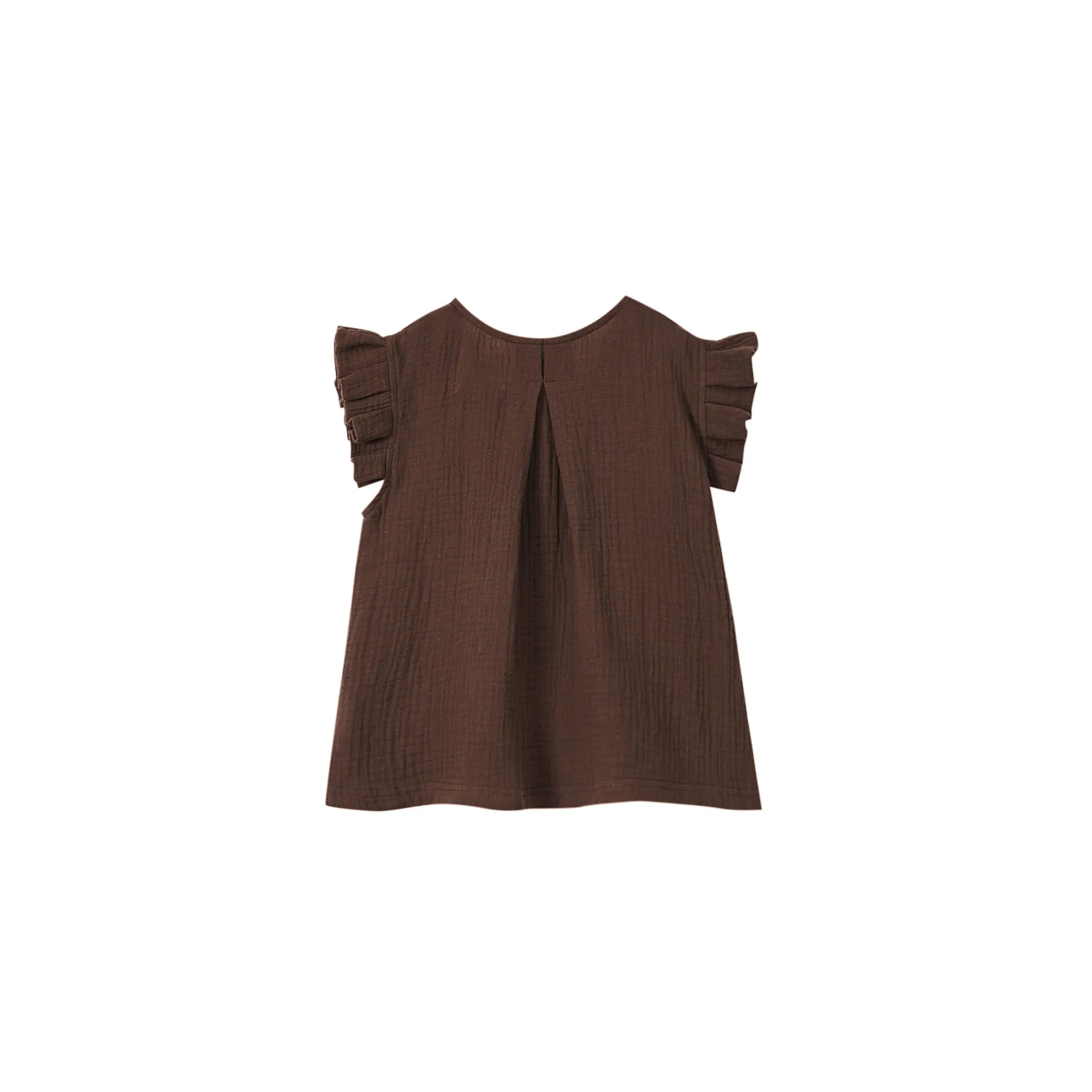 Girls Gauze Top with Box Pleated Sleeves - Brown