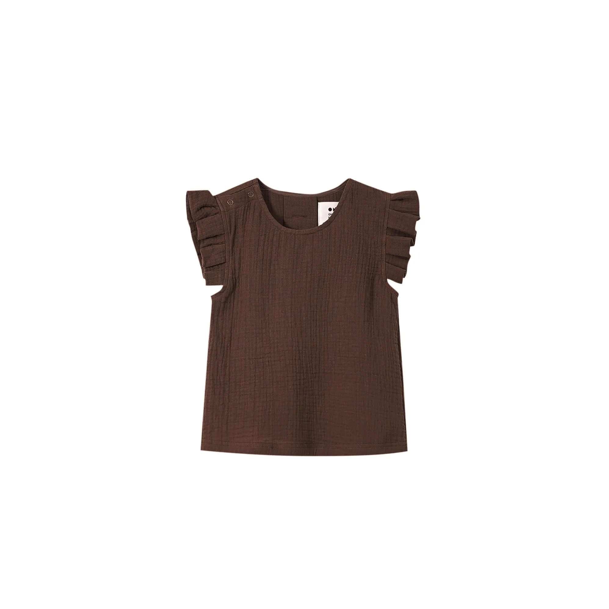 Girls Gauze Top with Box Pleated Sleeves - Brown