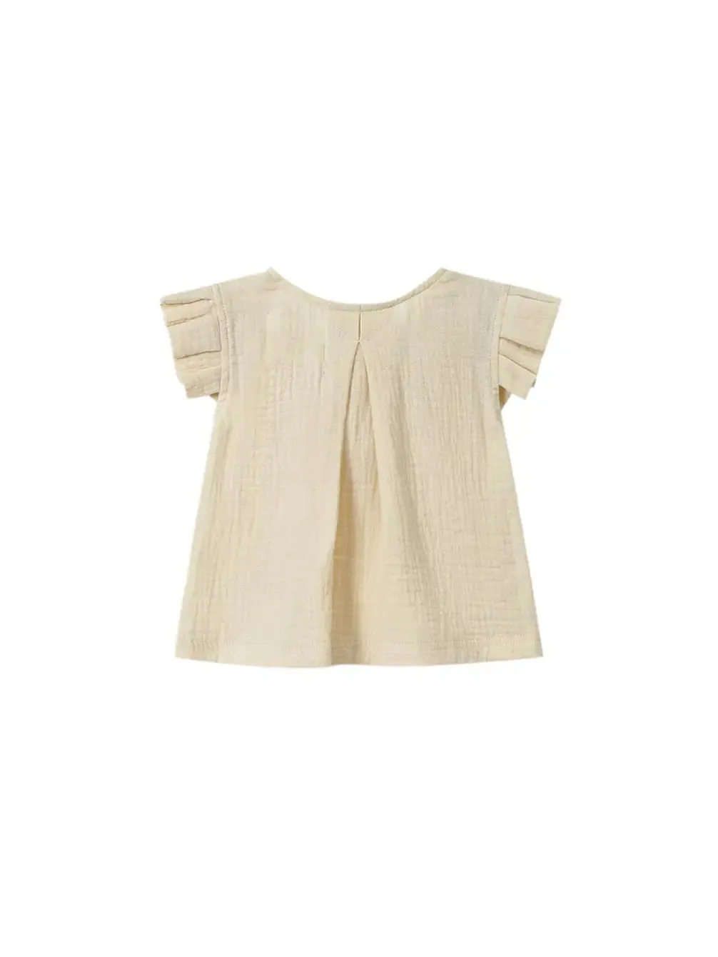 Girls Gauze Top with Box Pleated Sleeves - Sand