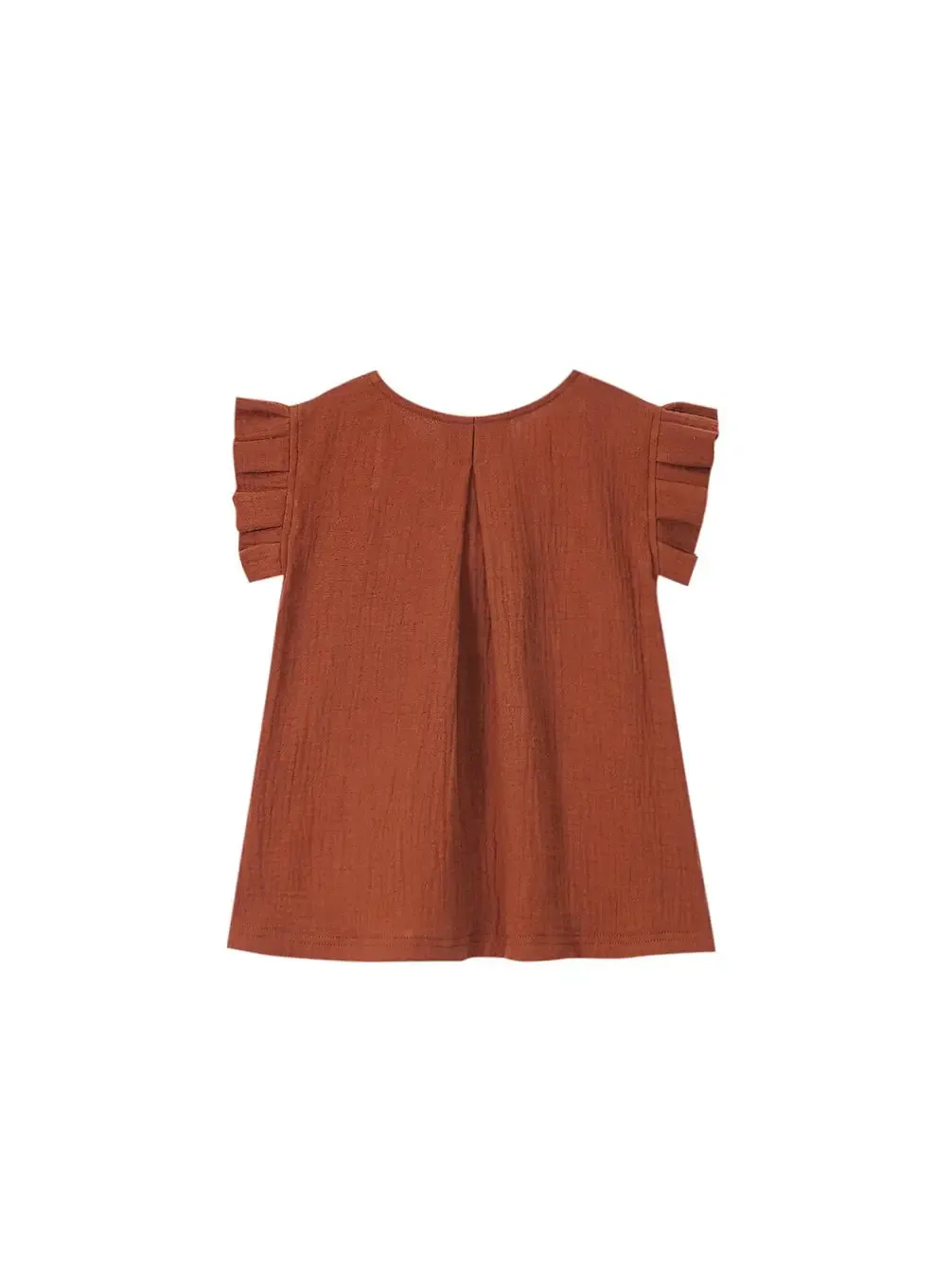 Girls Gauze Top with Box Pleated Sleeves - Terracotta