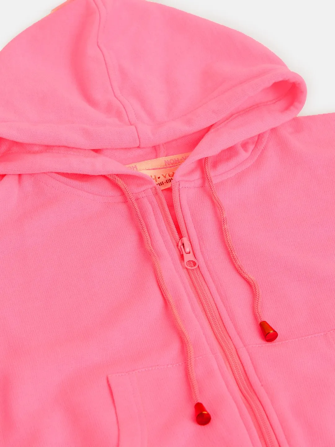 Girls Neon Pink Front Zipper Bomber Jacket