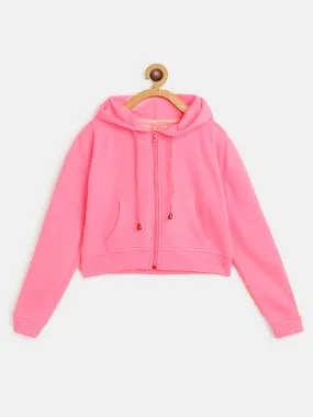 Girls Neon Pink Front Zipper Bomber Jacket