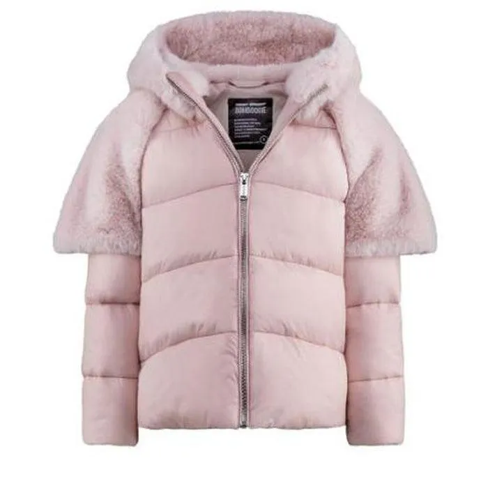 Girls Pale Pink Faux Fur Down Jacket