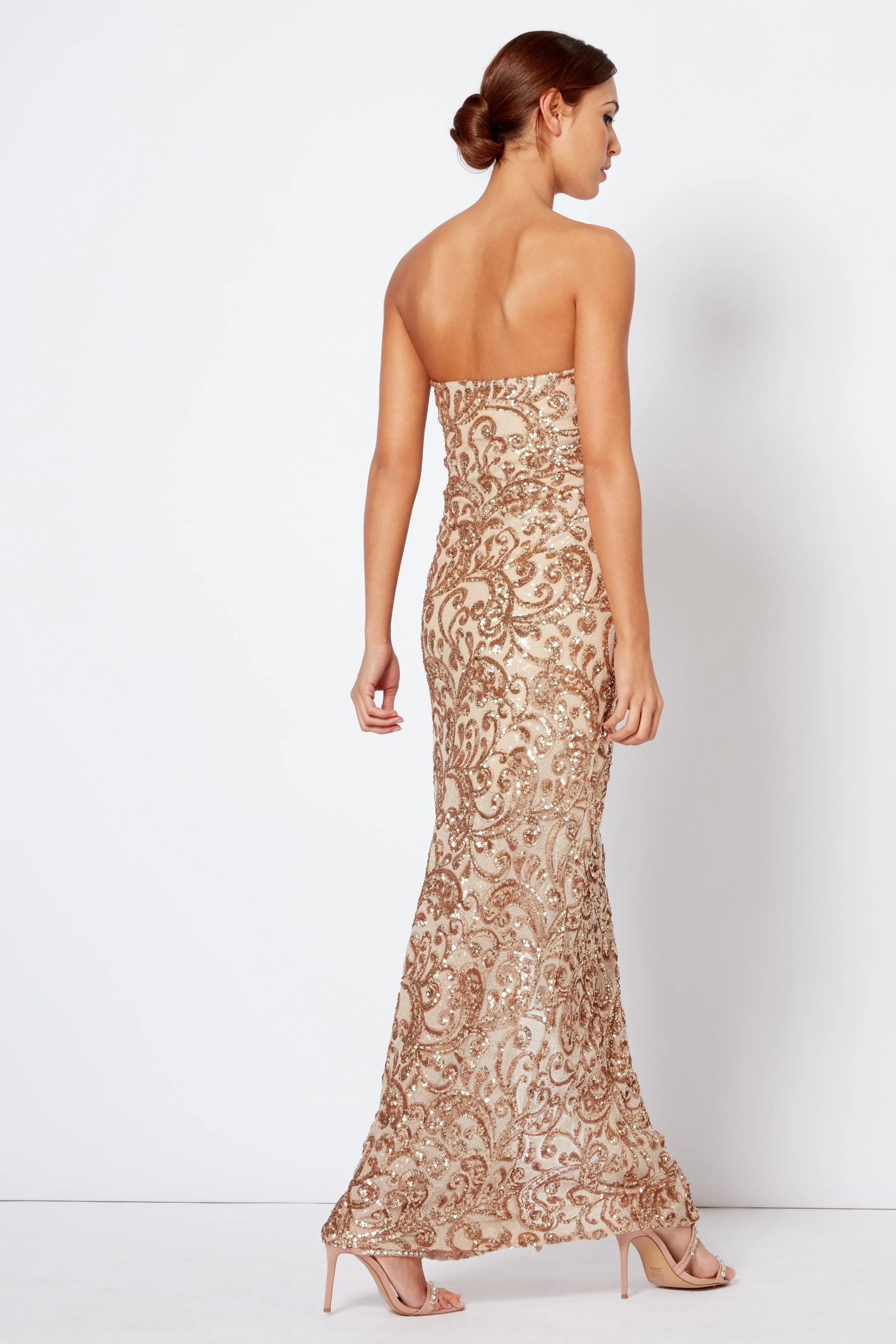 Gold Sequin Bandeau Split Maxi Dress