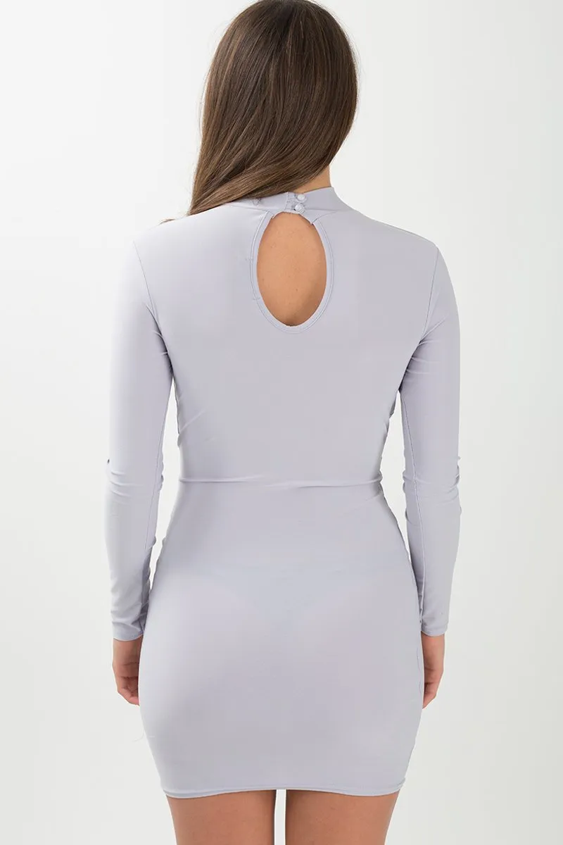 Grey Cut Out Choker Cross Over Bodycon Dress - Toula