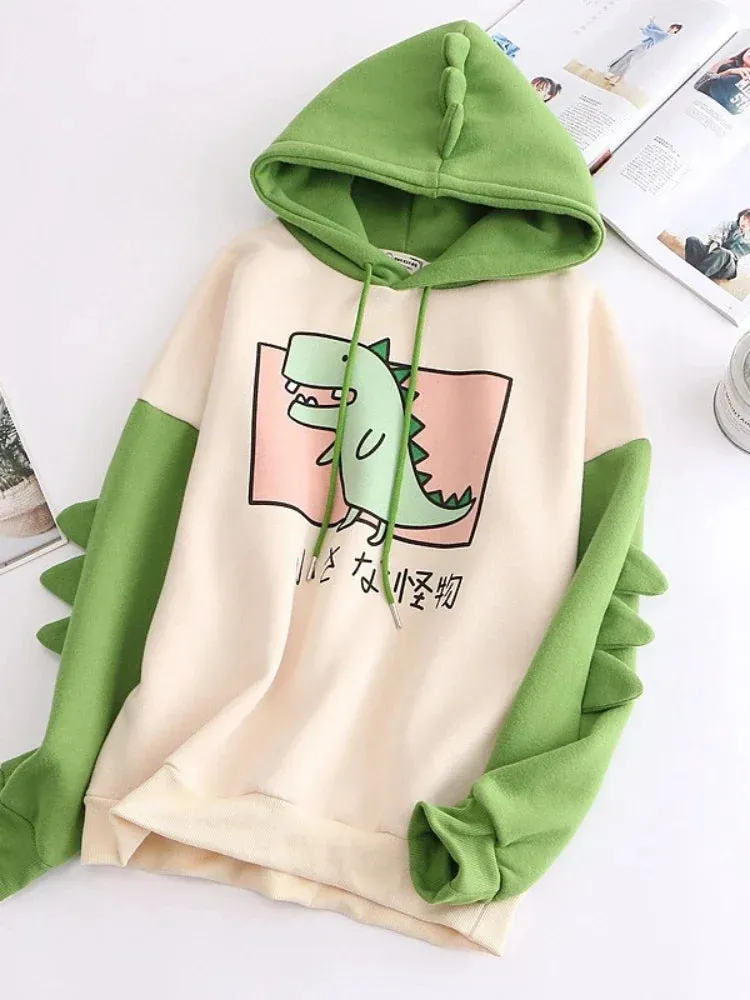 Harajuku Kawaii Hoodies Anime Cotton Fleece Sweatshirt Cat Printed Hooded Sweet Top Women Winter Thick Warm Y2k Girls Cute Coat