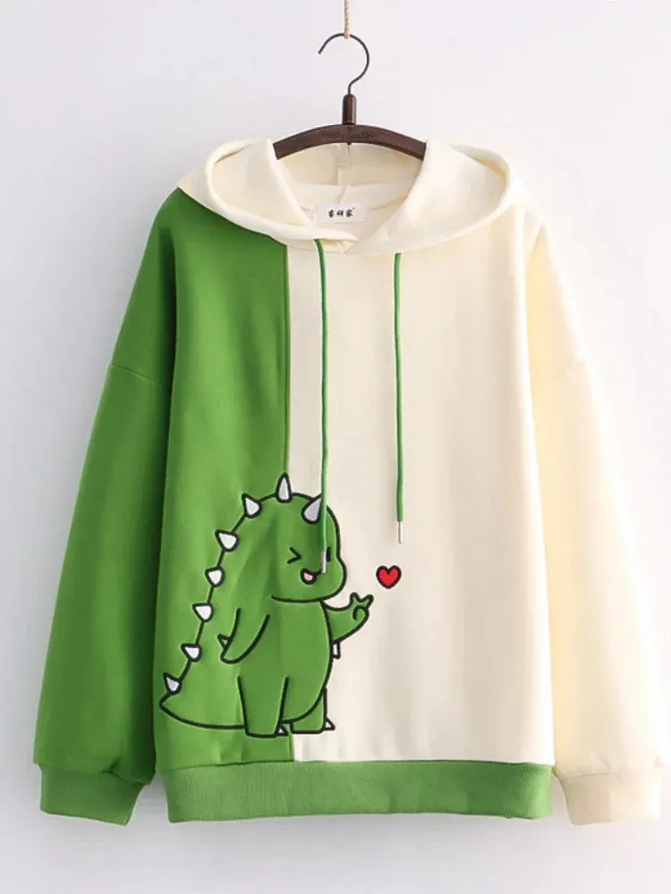 Harajuku Kawaii Hoodies Anime Cotton Fleece Sweatshirt Cat Printed Hooded Sweet Top Women Winter Thick Warm Y2k Girls Cute Coat