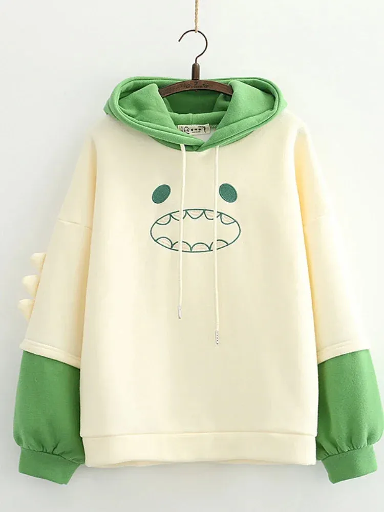 Harajuku Kawaii Hoodies Anime Cotton Fleece Sweatshirt Cat Printed Hooded Sweet Top Women Winter Thick Warm Y2k Girls Cute Coat