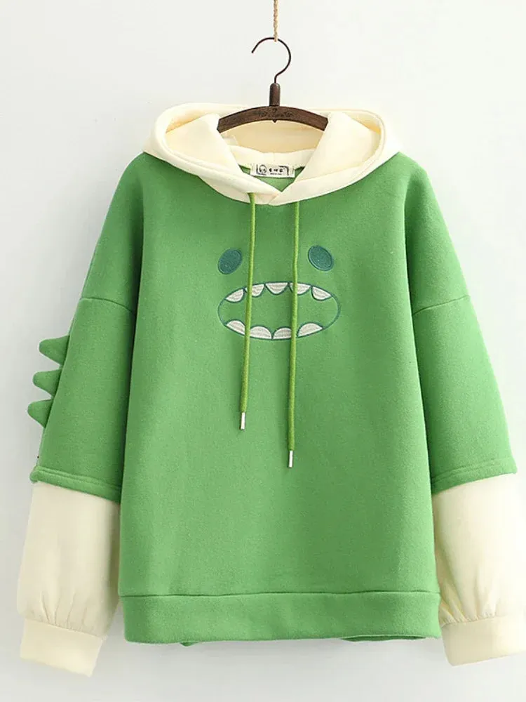 Harajuku Kawaii Hoodies Anime Cotton Fleece Sweatshirt Cat Printed Hooded Sweet Top Women Winter Thick Warm Y2k Girls Cute Coat