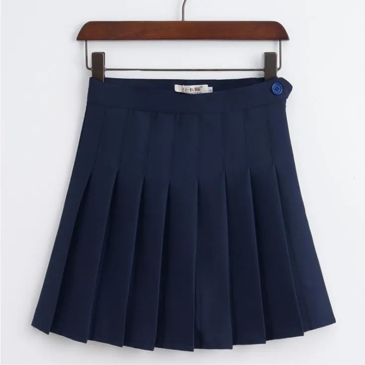 High Waist Solid Pleated Mini Skirts