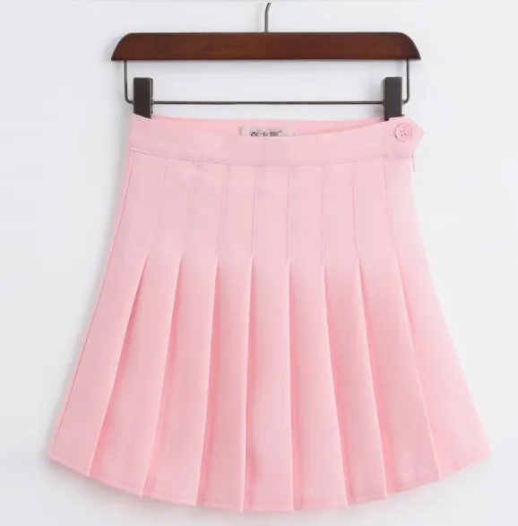 High Waist Solid Pleated Mini Skirts