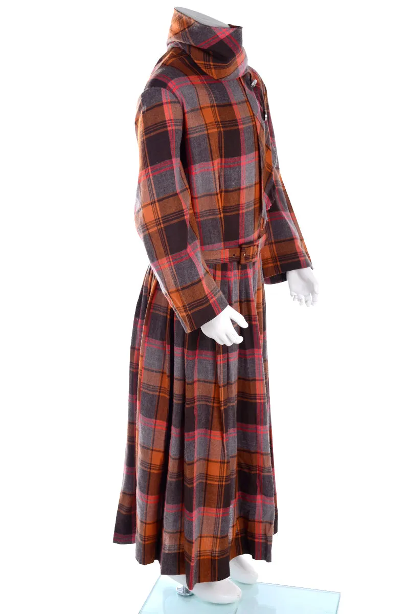 I Magnin Vintage Orange Plaid Young Adult Girl's Dress w/ Attached Scarf