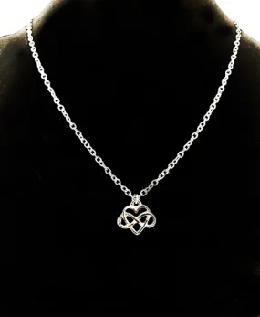 Infinity Heart Polyamory symbol on silver chain necklace. Adult, BDSM, Poly