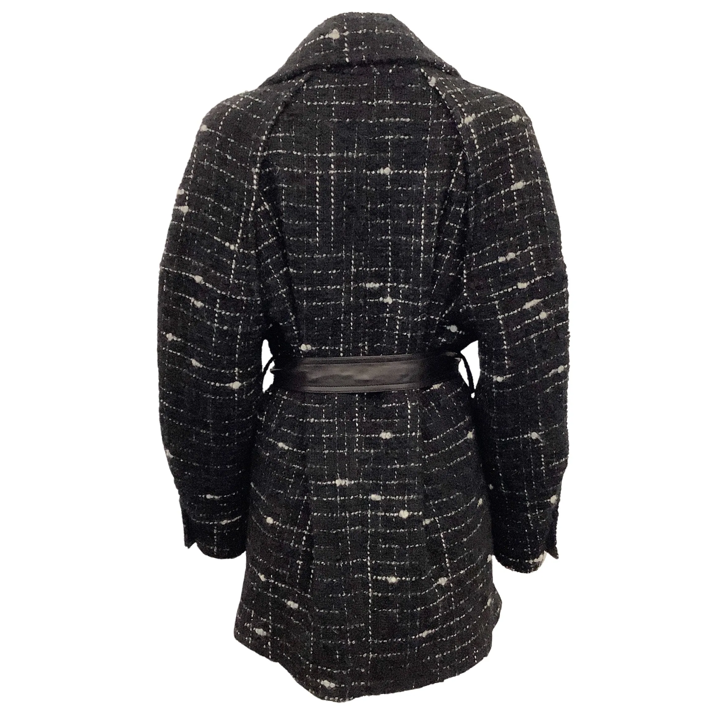 Iro Black / White Tweed Derek Coat with Leather Belt