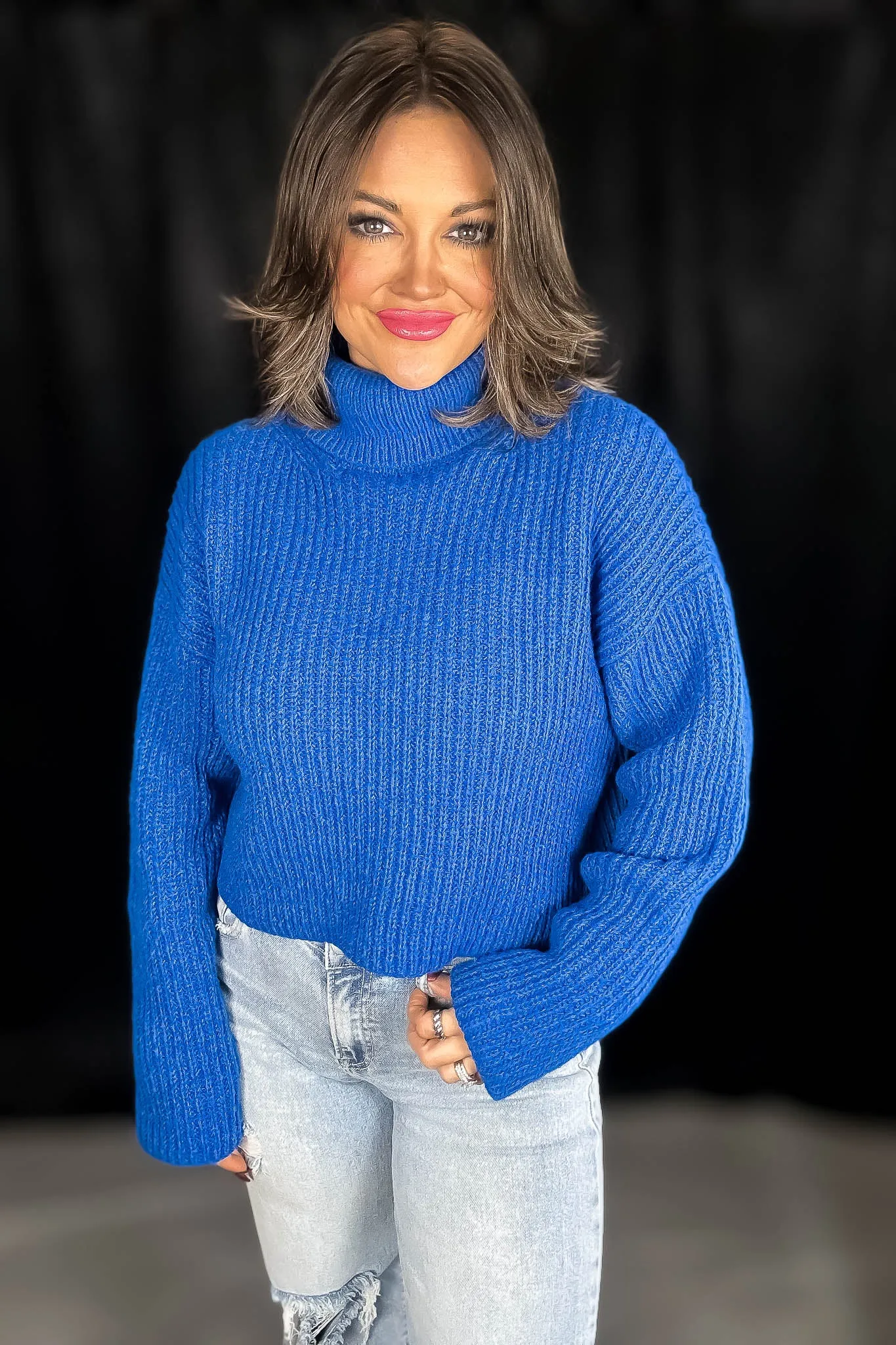 It Is Well Cobalt Turtleneck Semi-Crop Sweater