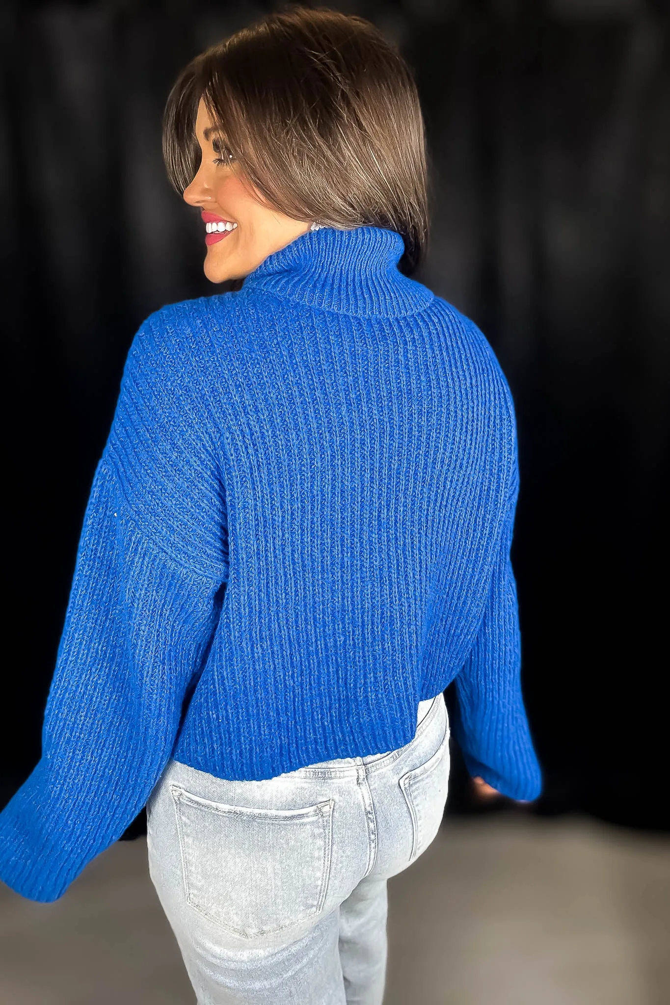 It Is Well Cobalt Turtleneck Semi-Crop Sweater