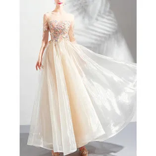 Ketty More Women Flower Bust Pleated Long Wedding Dress - KMWDC9496