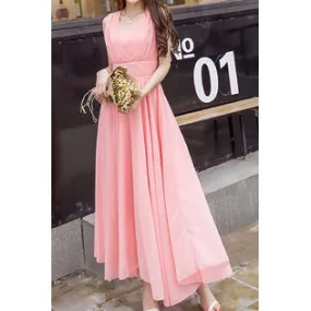 Ketty More  Women Soft Solid Pattern Pleated Skirt Chiffon Summer Comfortable Dress-KMWDC6072