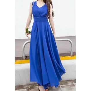 Ketty More  Women Soft Solid Pattern Pleated Skirt Chiffon Summer Comfortable Dress-KMWDC6072