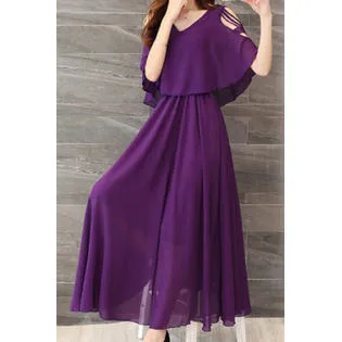 Ketty More Women V-Neck Shawl Style Pleated Dress-KMWDC2487