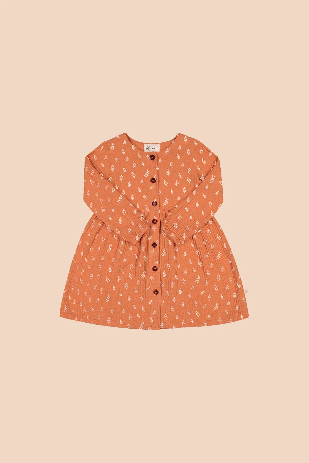 Kids' Button Dress Vintage Leaf