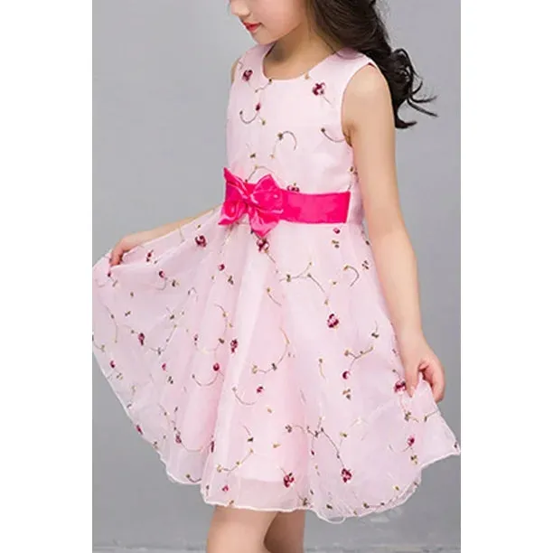 Kids Girls Embroidered Waist Belt Princess Summer Dress - KGD75423