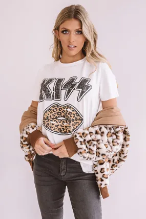 Kiss Leopard Shift Tee In Ivory