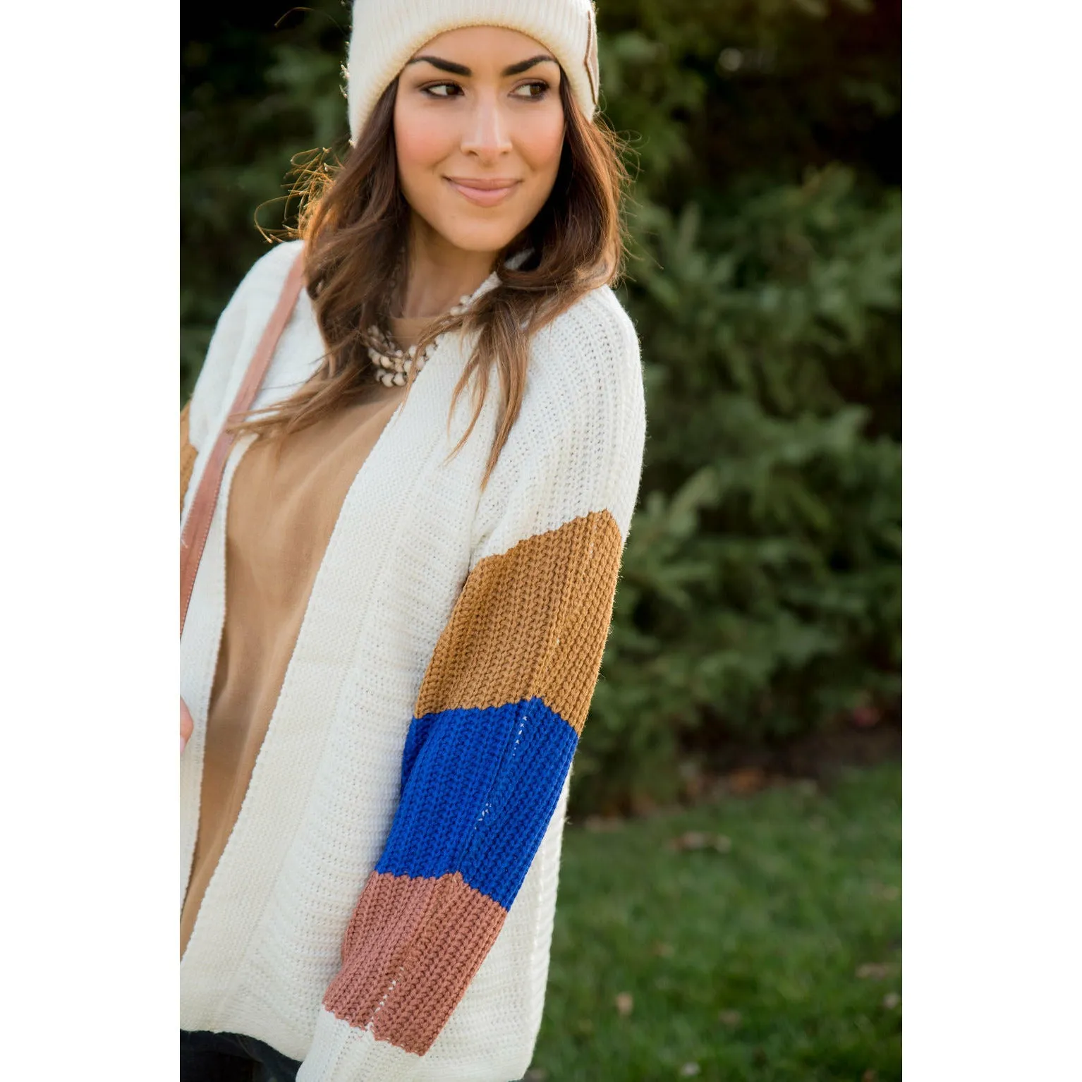 Knit Color Blocked Sleeve Cardigan