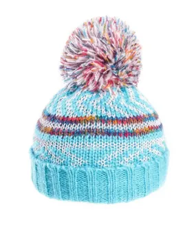 Ladies JoJo Bobble Hat Metalic - Fleece Lined - Aqua