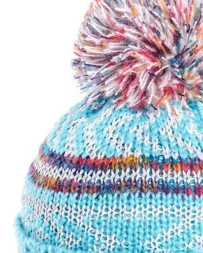 Ladies JoJo Bobble Hat Metalic - Fleece Lined - Aqua