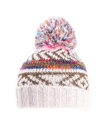 Ladies JoJo Bobble Hat Metalic - Fleece Lined - Cream