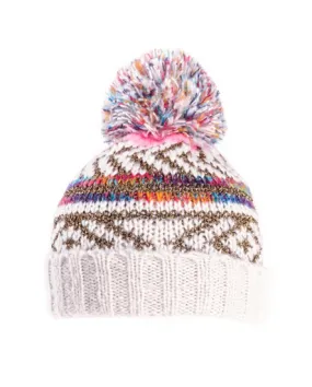 Ladies JoJo Bobble Hat Metalic - Fleece Lined - Cream