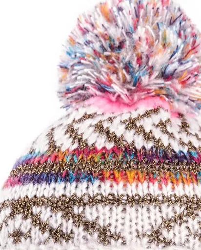 Ladies JoJo Bobble Hat Metalic - Fleece Lined - Cream