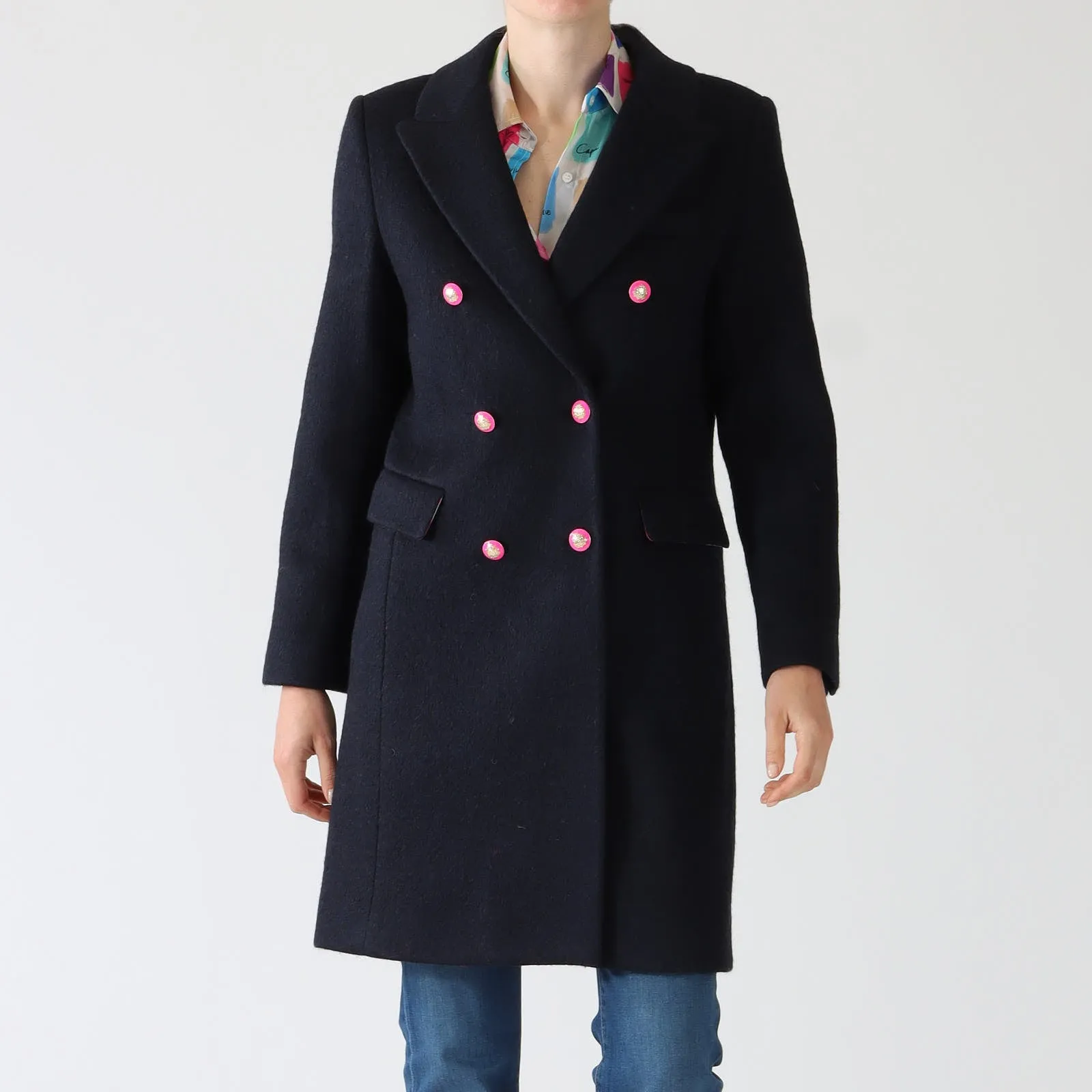 Lian Marino Navy Wool Blend Coat