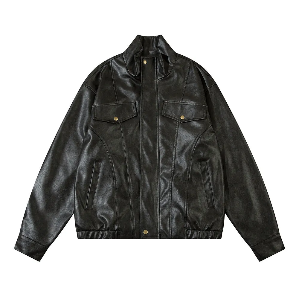 Loose Leather Coat Flight Jacket Men