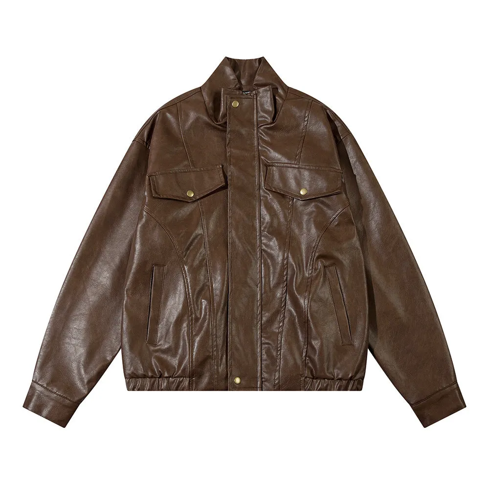 Loose Leather Coat Flight Jacket Men