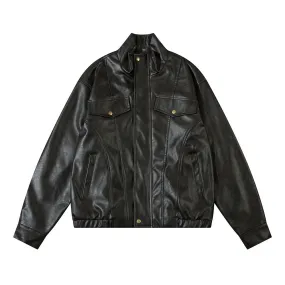 Loose Leather Coat Flight Jacket Men