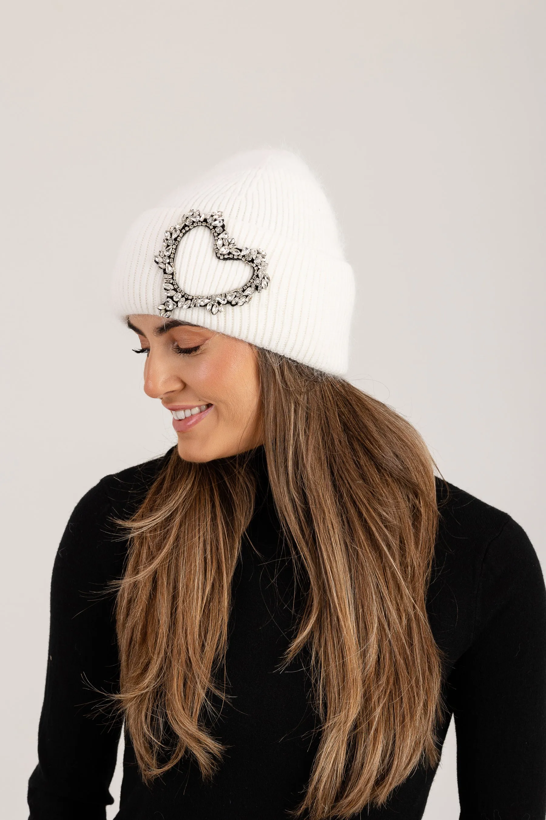 Luxe embellished heart beanie