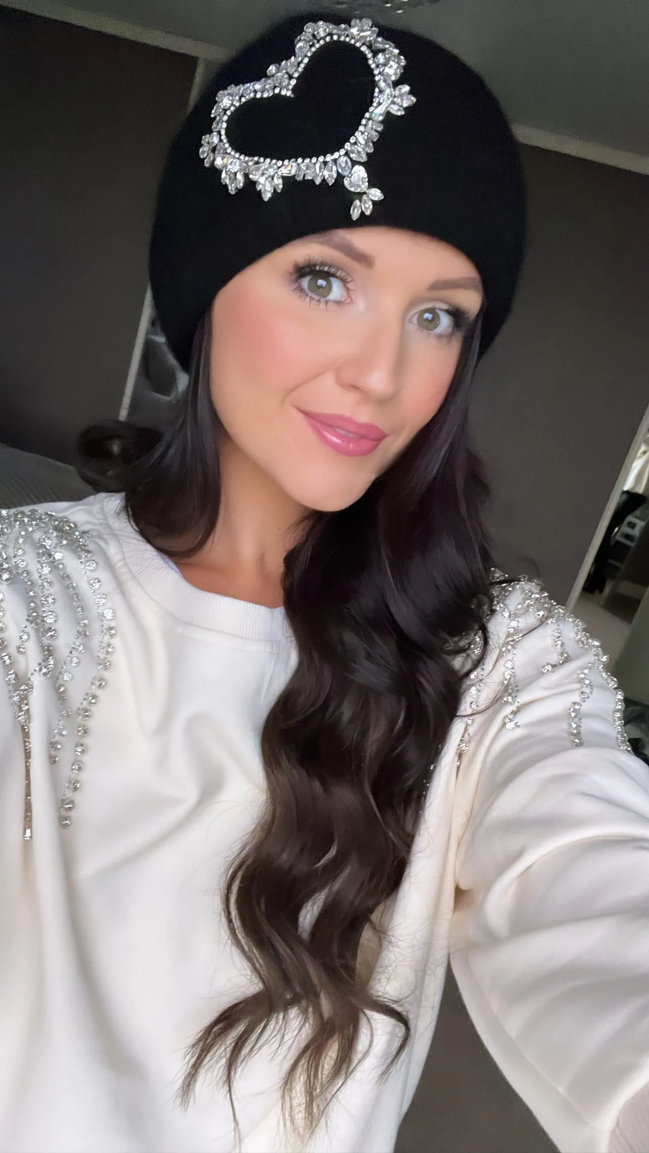 Luxe embellished heart beanie