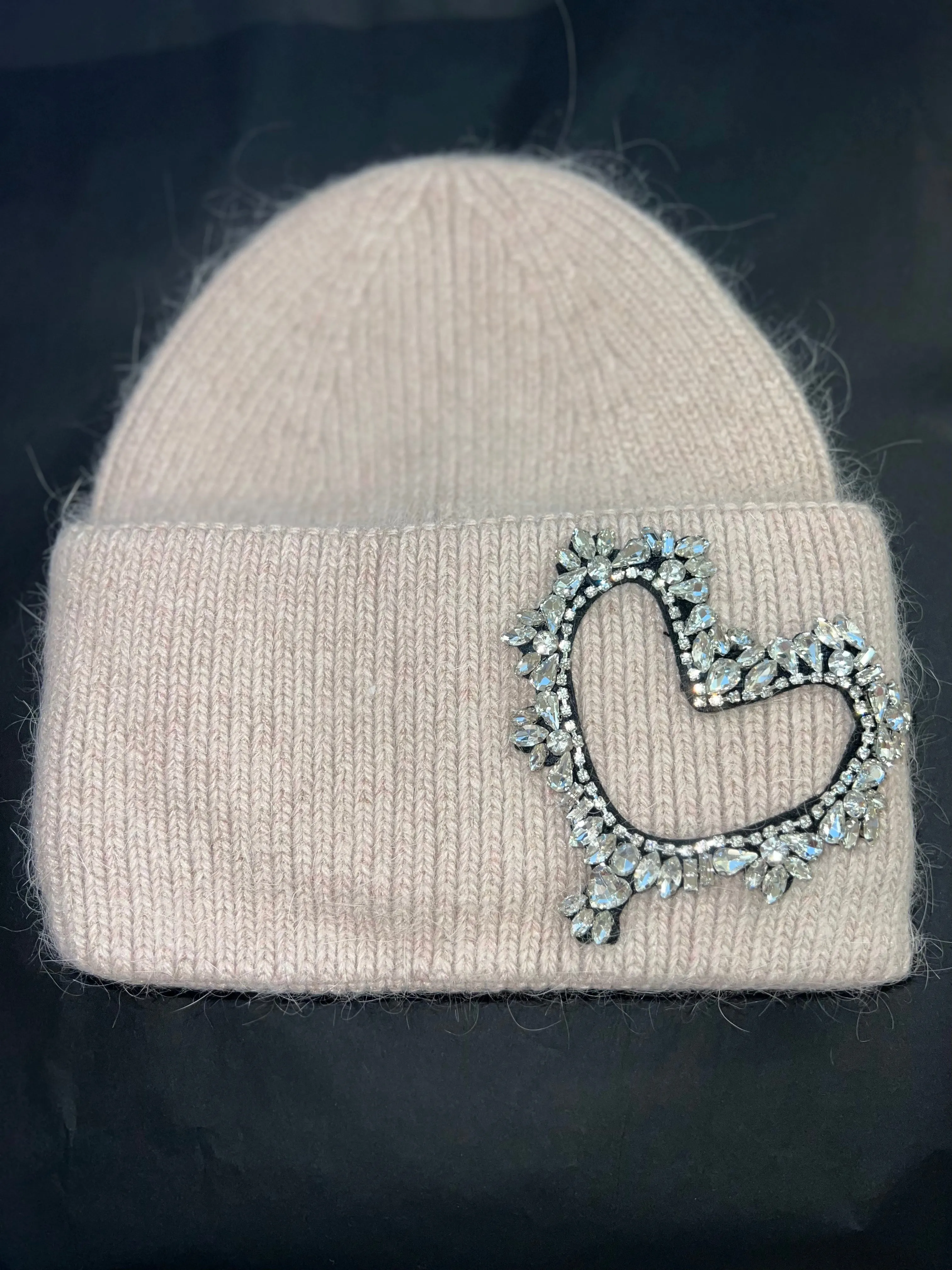 Luxe embellished heart beanie