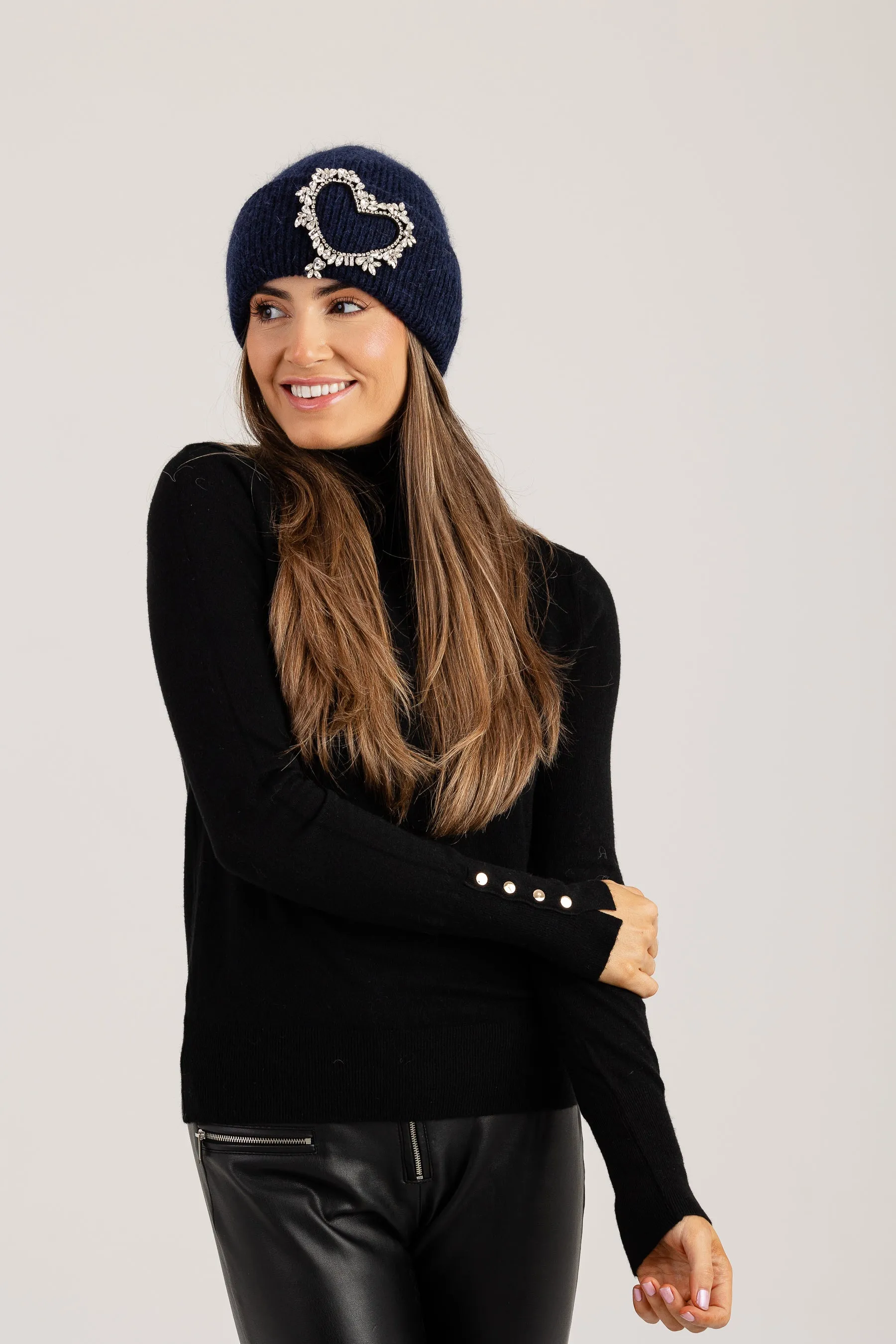 Luxe embellished heart beanie