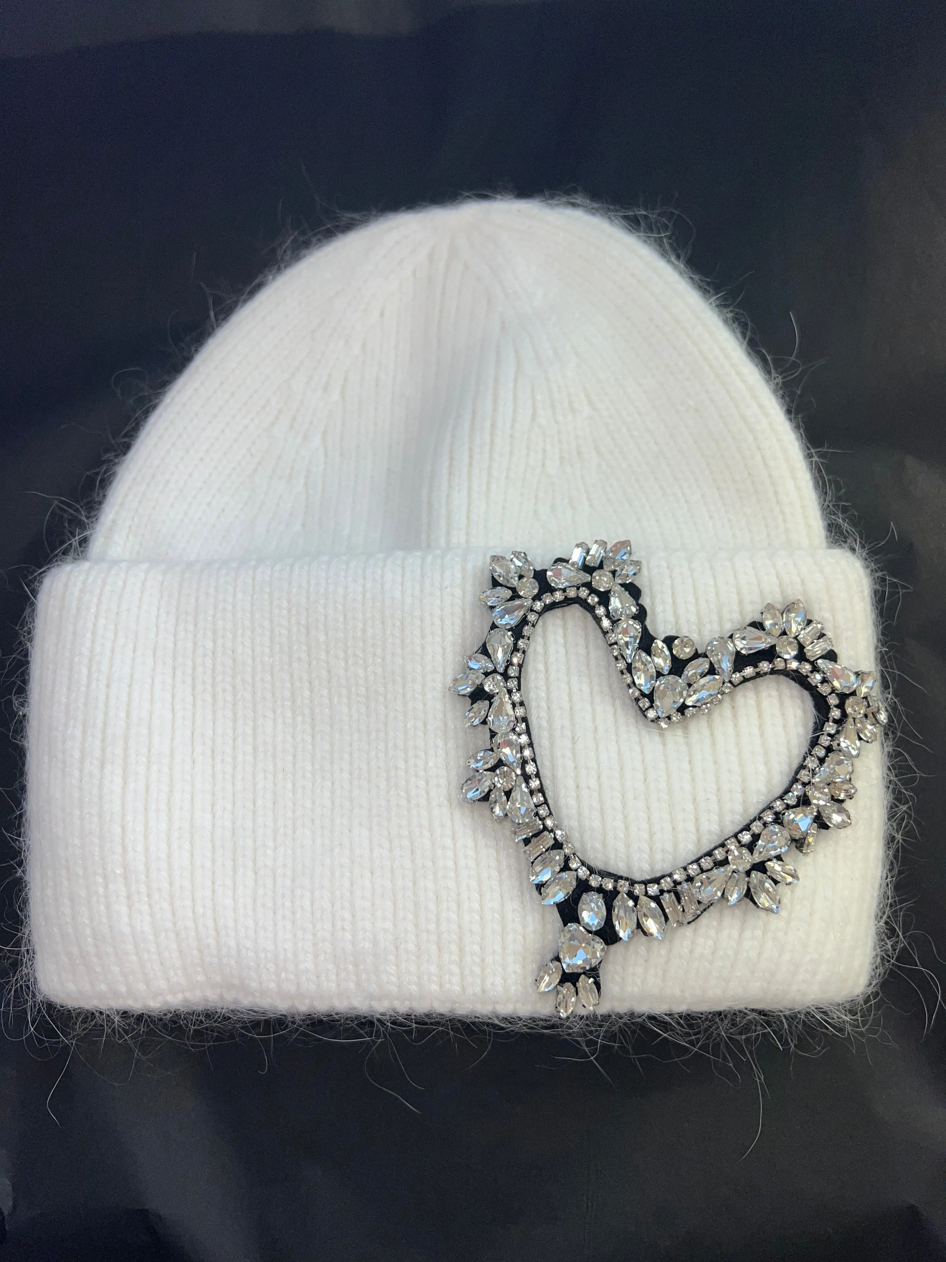 Luxe embellished heart beanie