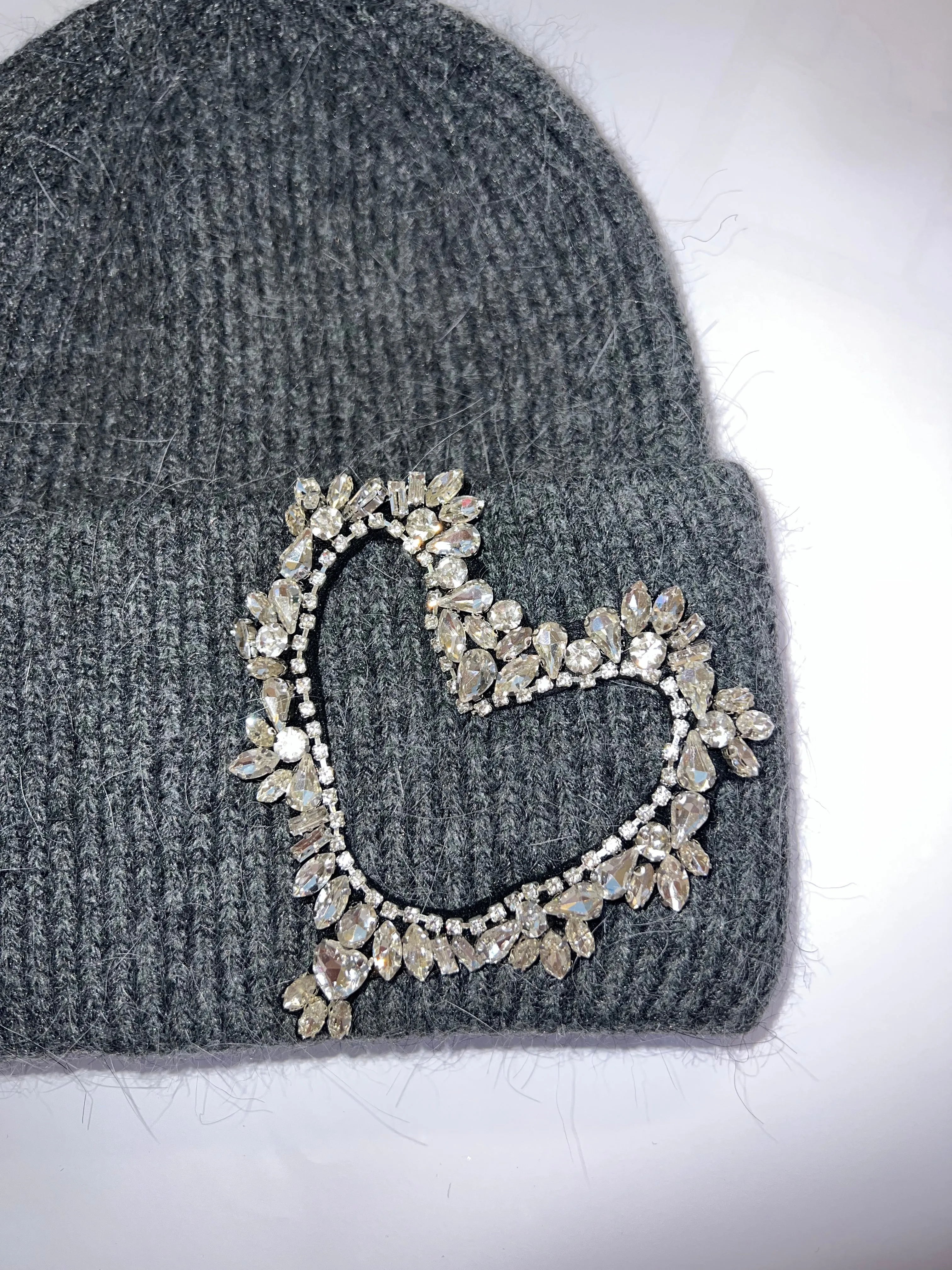 Luxe embellished heart beanie