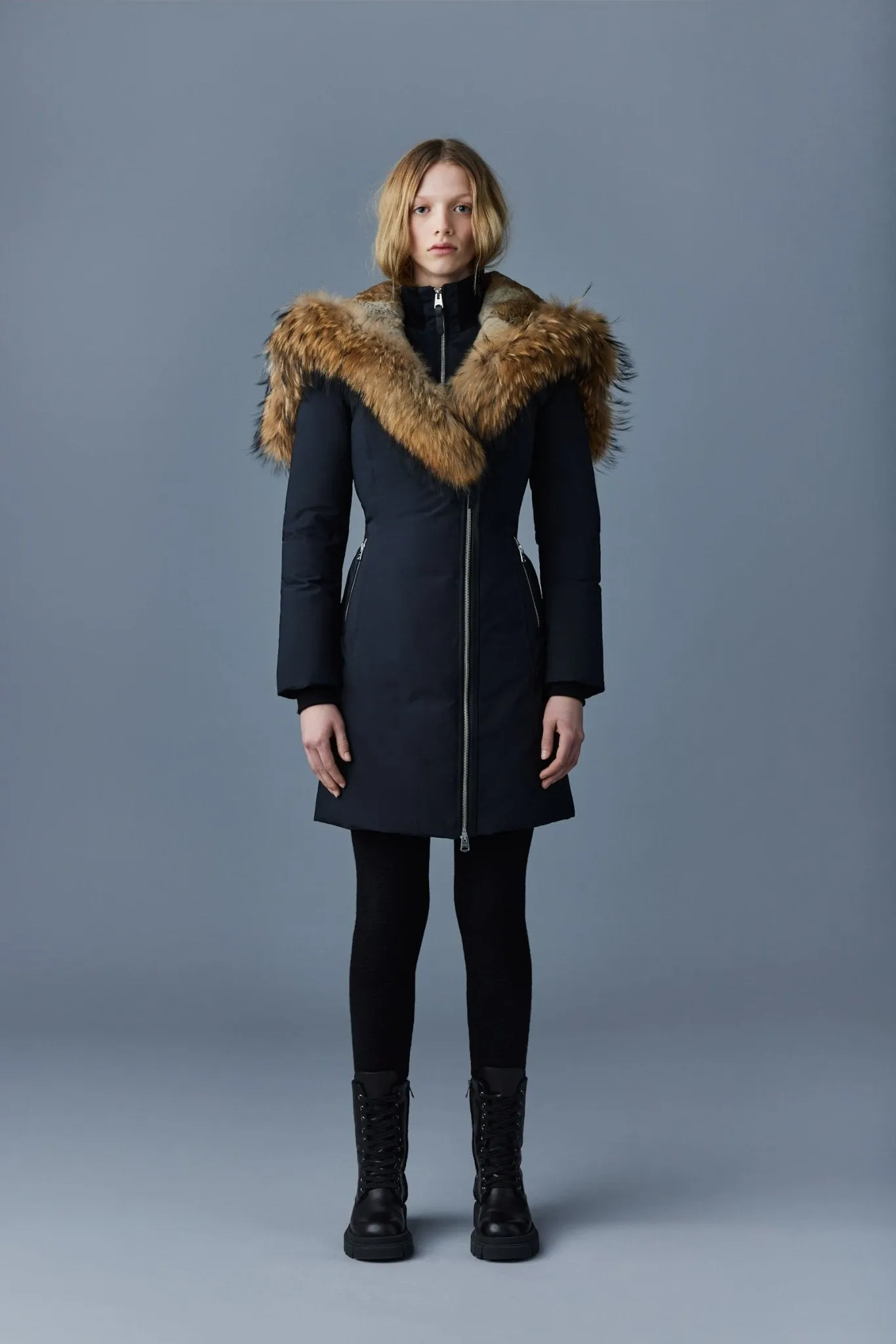 MACKAGE TRISH-F - Powder Touch Down Coat With Natural Fur Signature Mackage Collar