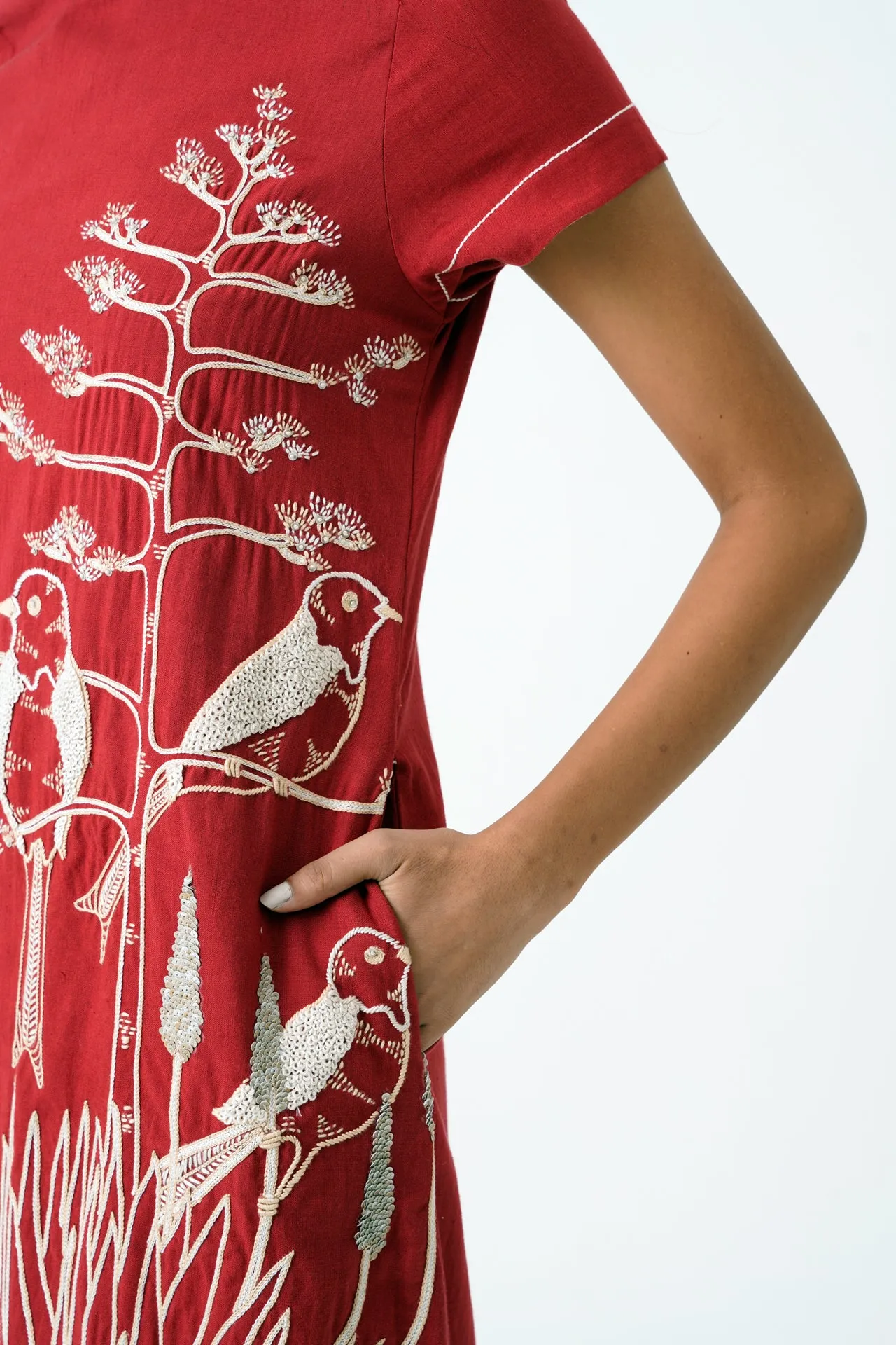 Madder Chase - Midtown Midi Dress in Hand Embroidery