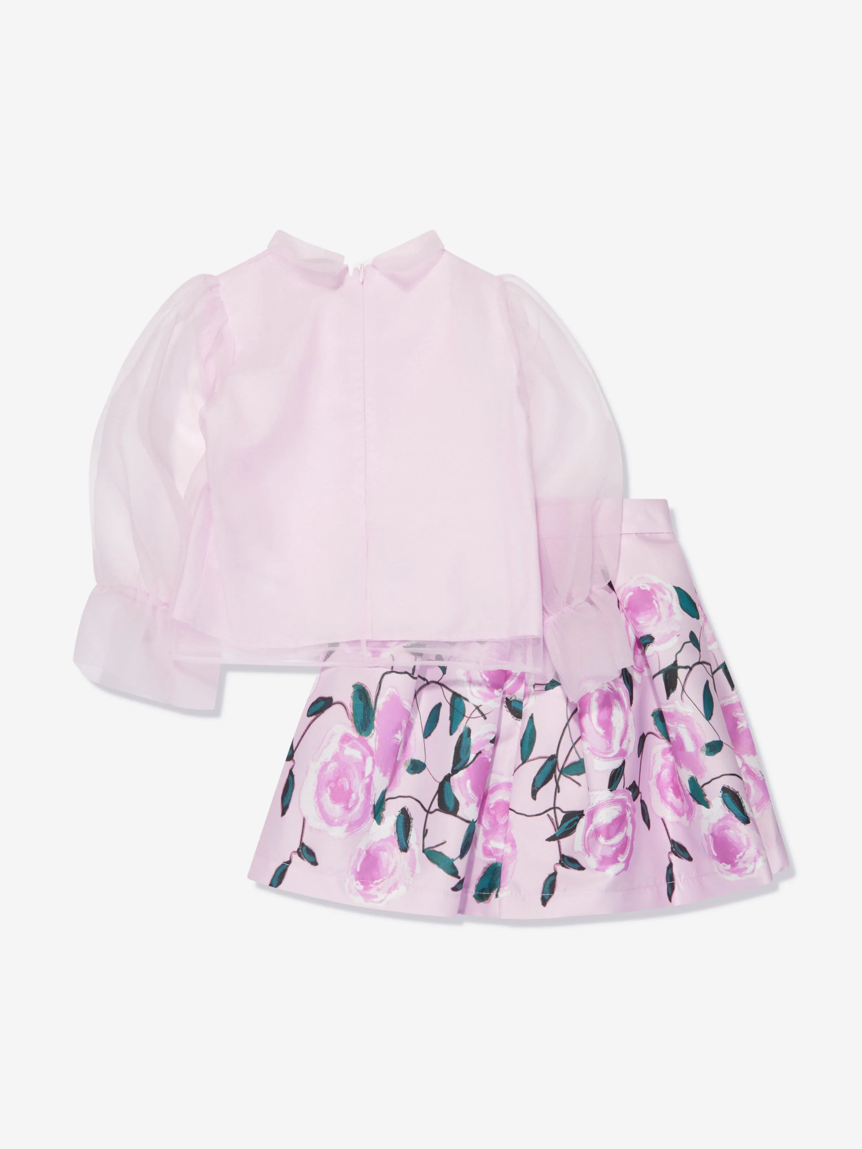 Mama Luma Girls Organza Bow Blouse And Skirt Set in Pink