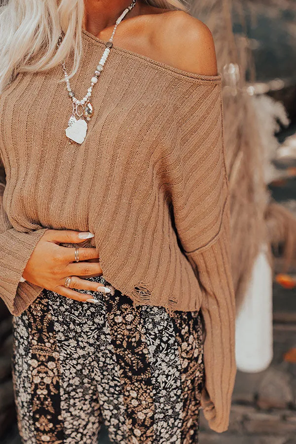 Maple Latte Crop Distressed Sweater in Mocha